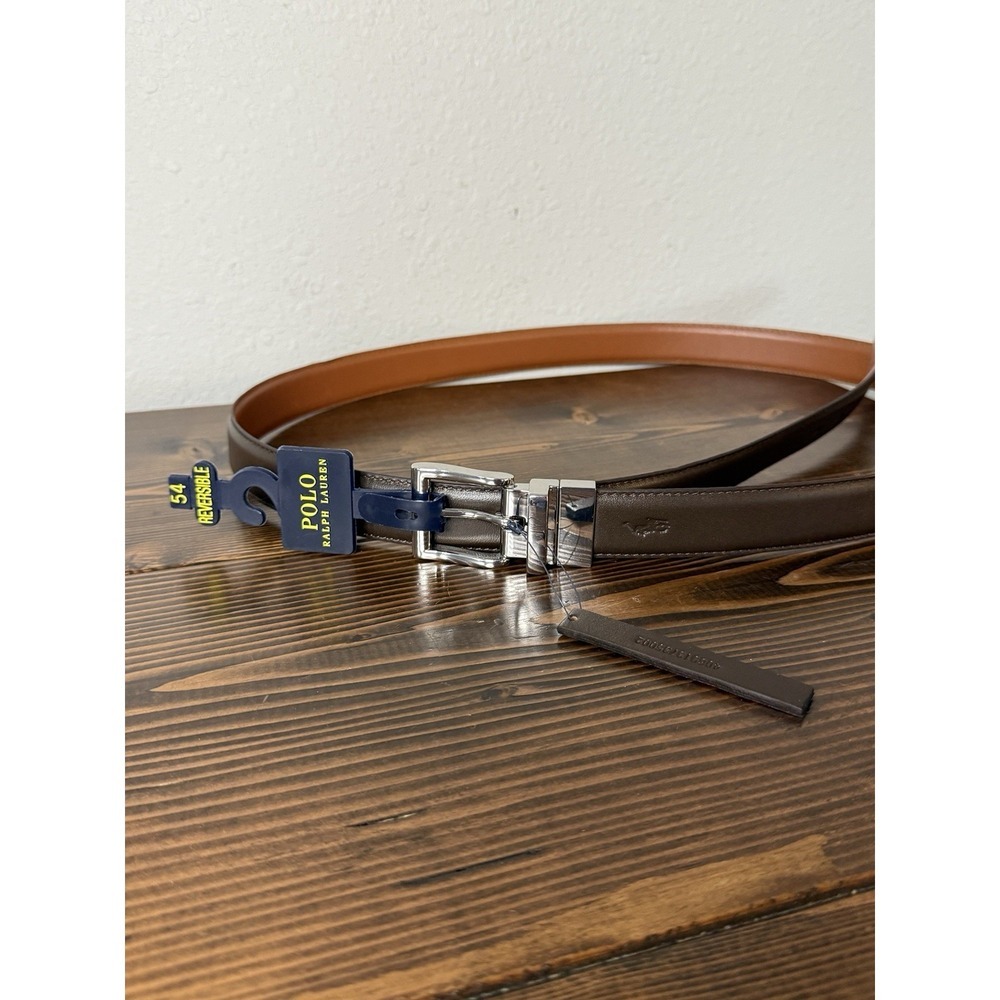Polo Ralph Lauren Reversible Leather Dress Belt Men's Size 54 Brown Cognac NWT
